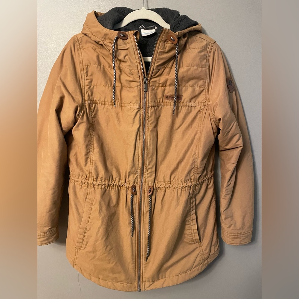 Women’s Tan Hooded Anorak Jacket - Casual Drawstring Waist